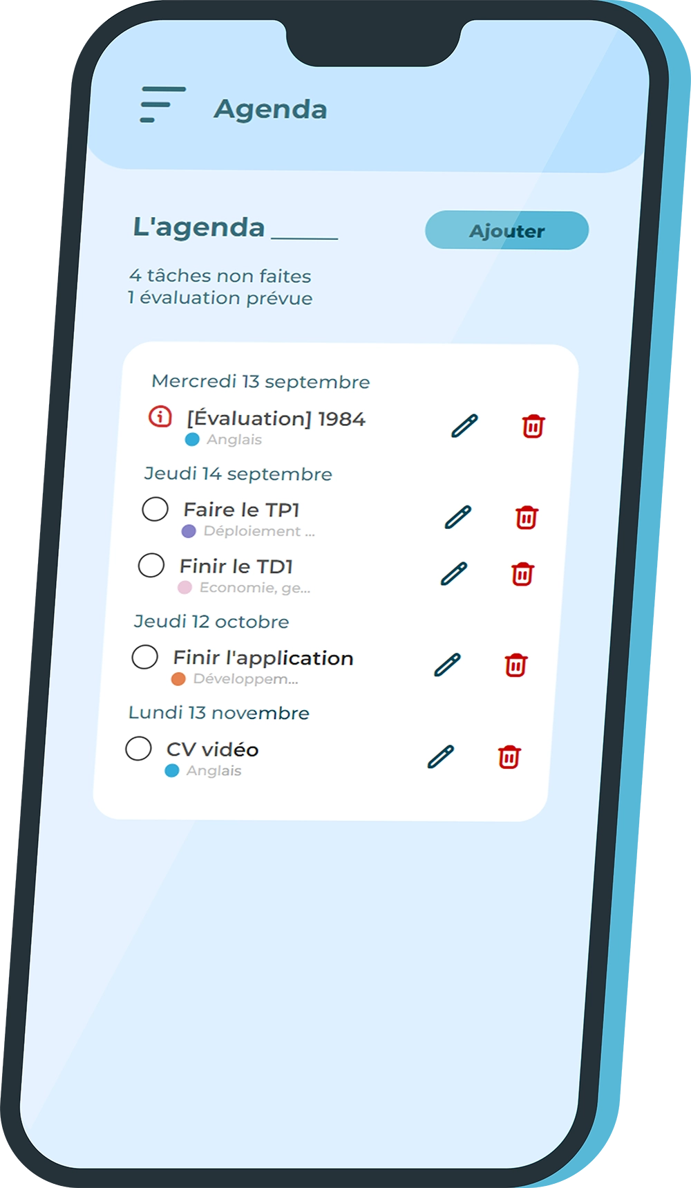 Capture d'écran de la partie agenda