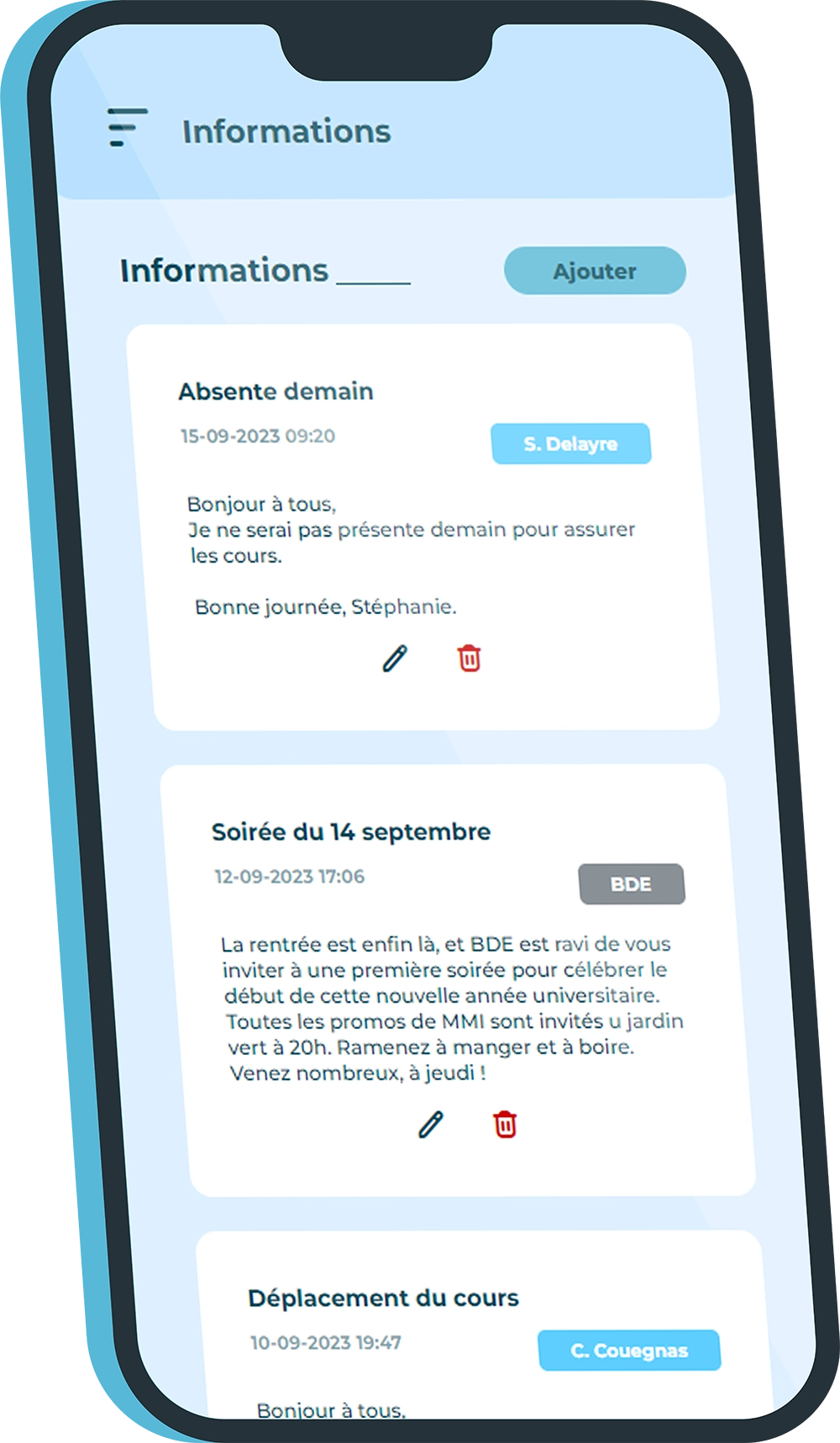 Capture d'écran de la partie informations